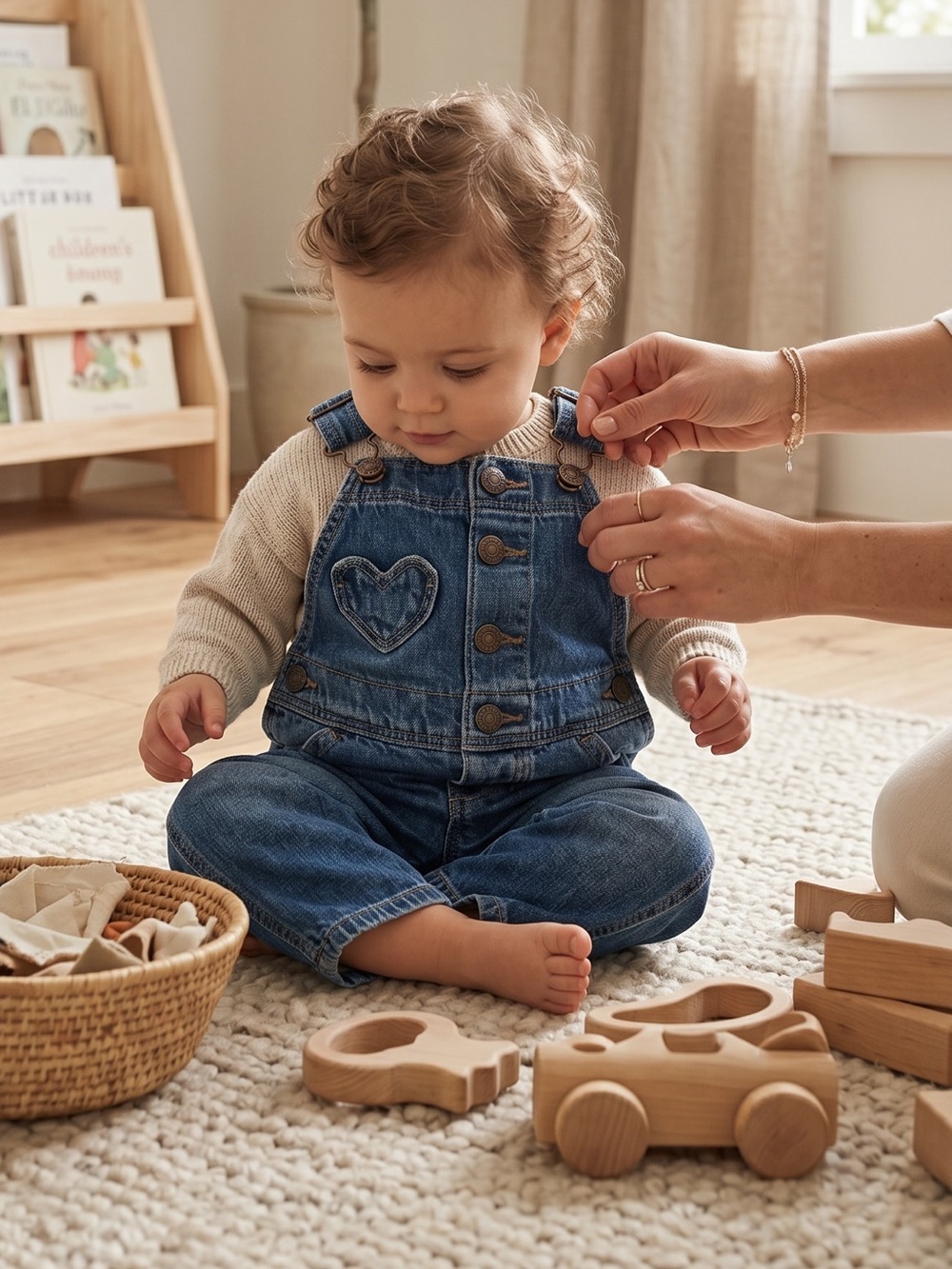OshKosh B'gosh Denim Blue Heart Patch Overalls for Kids